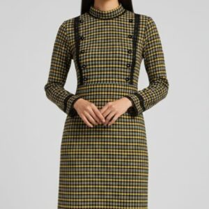 Acrowool checkered winter midi dress for women with high neckline