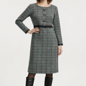 Acrowool checkered winter workwear dress for women with belt