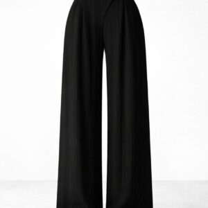 Black high-waist pleated wide-leg trousers for women office wear