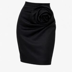 Black high-waist pencil skirt with rose detail for women