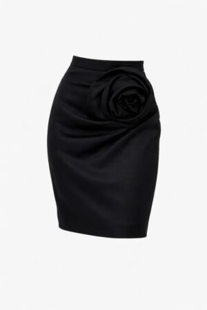 Black high-waist pencil skirt with rose detail for women