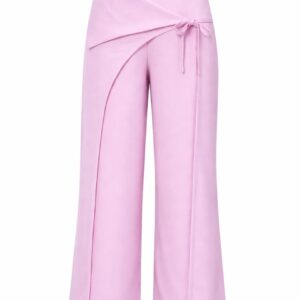 Blush pink high-waist wrap-style wide-leg trousers for women office wear