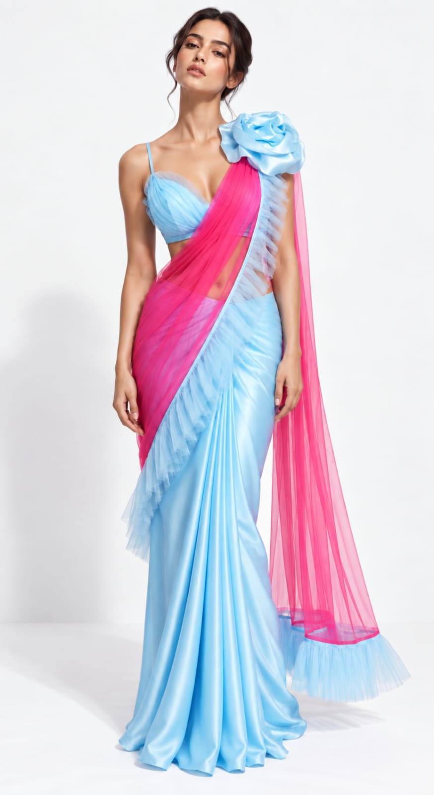 Diva Ready-to-Wear Ruffle Saree with Corset-Style Blouse & Statement Rose - Image 3