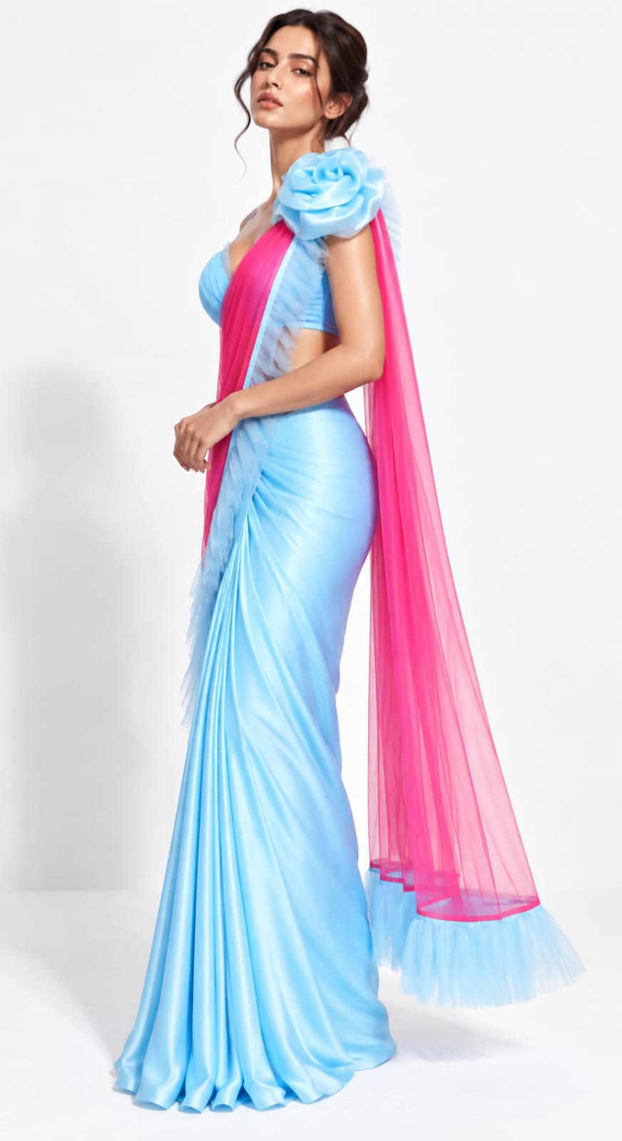 Diva Ready-to-Wear Ruffle Saree with Corset-Style Blouse & Statement Rose - Image 2
